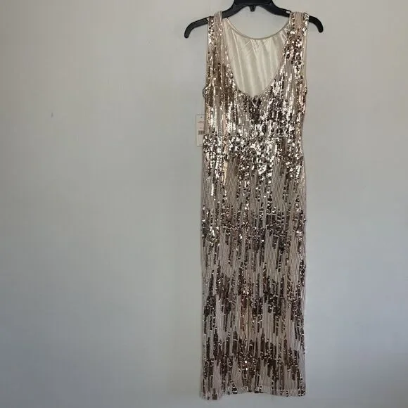 NANETTE LEPORE Sequin Dress Womens 10 Champagne Blush Midi NEW Sleeveless  Gold